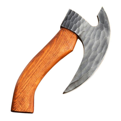 Viking Bearded Camping Pizza Slicer with Damascus Steel Head and Leather Sheath