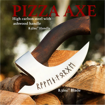 Custom Handmade Carbon Steel Pizza Axe, Pizza Slicer Hand Forged Viking Pizza Cutter With Leather Sheath